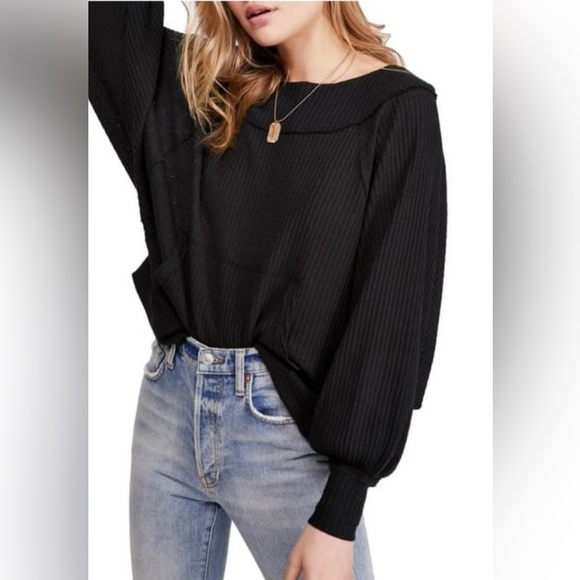 Free People We The Free Westend Black Thermal Top Size Small NWOT - Picture 5 of 10